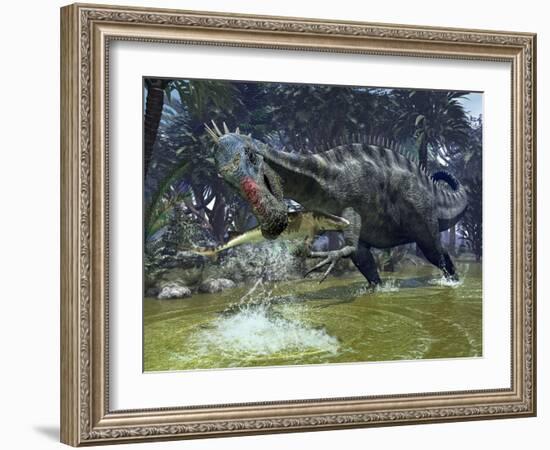 Suchomimus Dinosaur Hunting, Artwork-Walter Myers-Framed Photographic Print