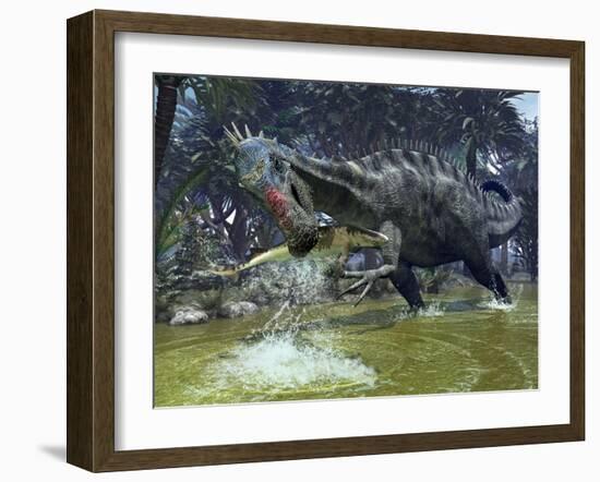 Suchomimus Dinosaur Hunting, Artwork-Walter Myers-Framed Photographic Print