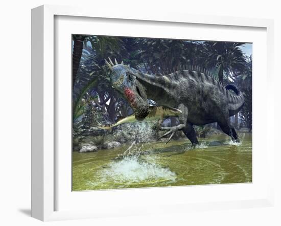 Suchomimus Dinosaur Hunting, Artwork-Walter Myers-Framed Photographic Print