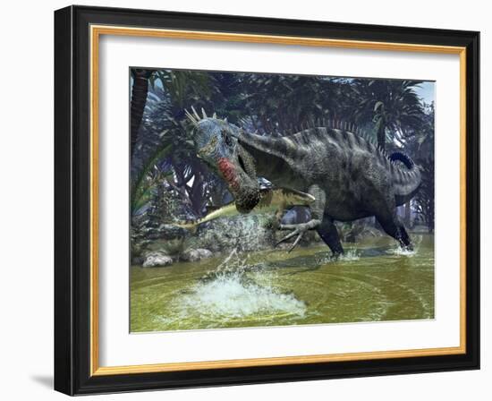 Suchomimus Dinosaur Hunting, Artwork-Walter Myers-Framed Photographic Print