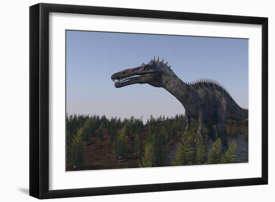 Suchomimus Dinosaur in a Prehistoric Environment-Stocktrek Images-Framed Art Print