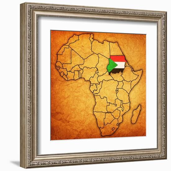 Sudan on Actual Map of Africa-michal812-Framed Art Print