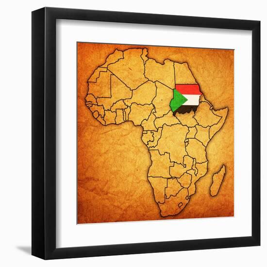 Sudan on Actual Map of Africa-michal812-Framed Art Print