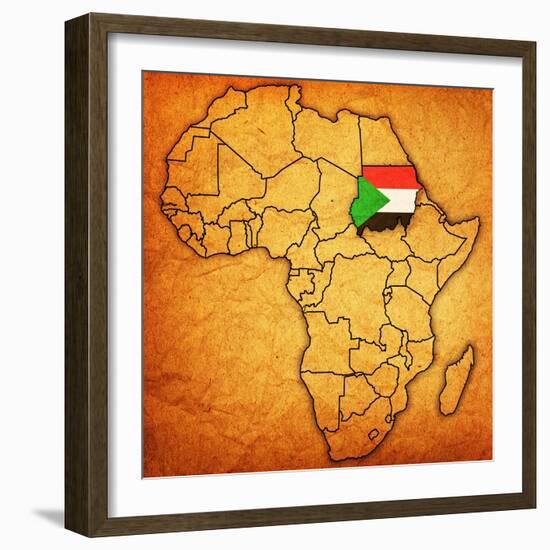 Sudan on Actual Map of Africa-michal812-Framed Art Print