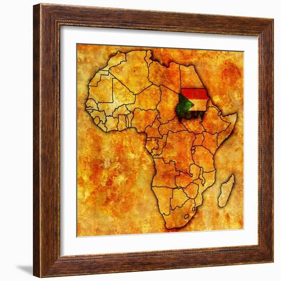 Sudan on Actual Map of Africa-michal812-Framed Art Print