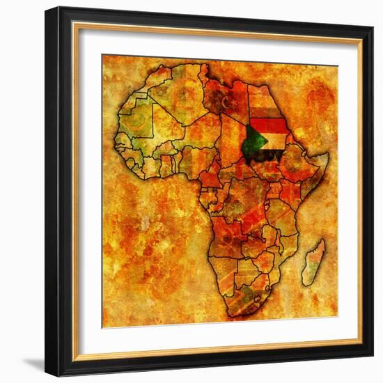 Sudan on Actual Map of Africa-michal812-Framed Art Print