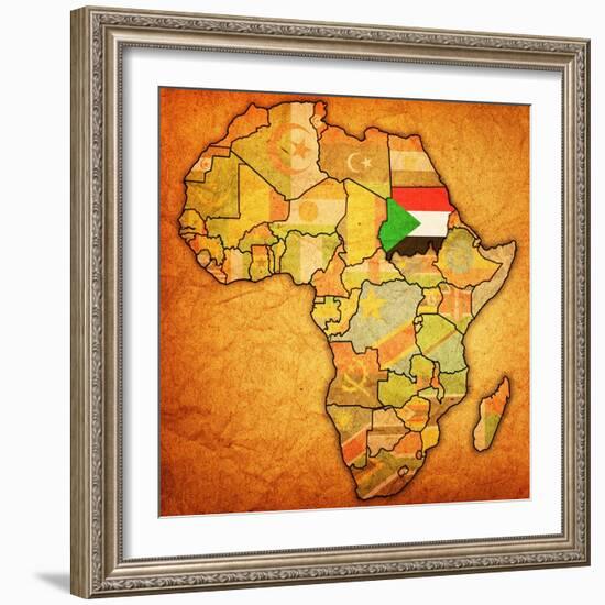 Sudan on Actual Map of Africa-michal812-Framed Art Print