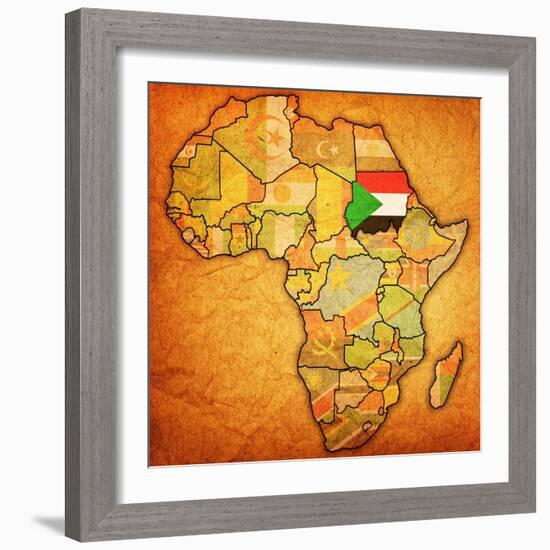 Sudan on Actual Map of Africa-michal812-Framed Art Print