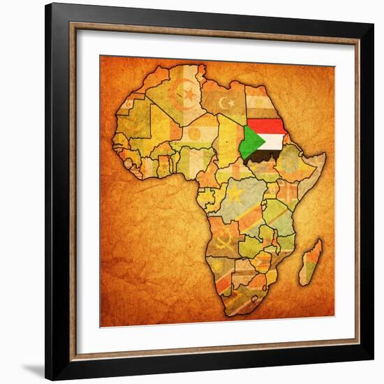 Sudan on Actual Map of Africa-michal812-Framed Art Print