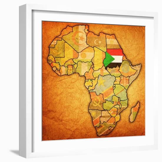 Sudan on Actual Map of Africa-michal812-Framed Art Print