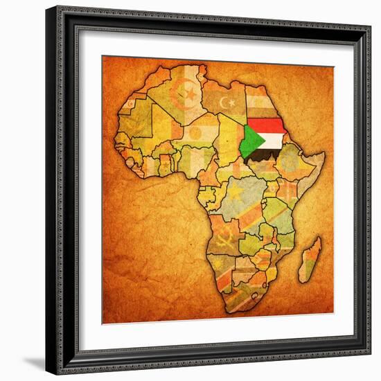 Sudan on Actual Map of Africa-michal812-Framed Art Print