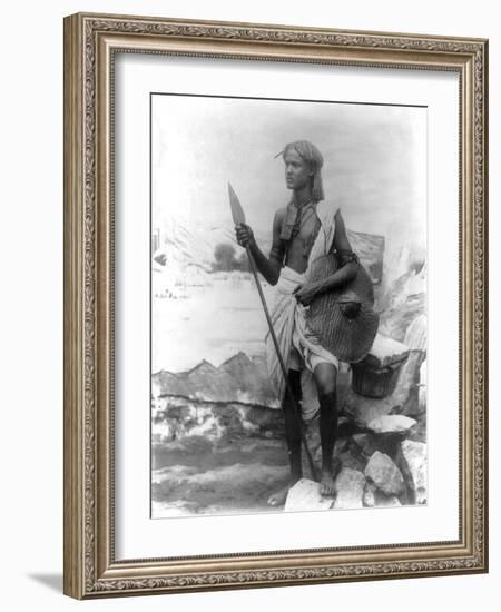 Sudan Warrior with Spear Photograph - Sudan-Lantern Press-Framed Art Print