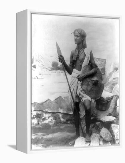 Sudan Warrior with Spear Photograph - Sudan-Lantern Press-Framed Stretched Canvas
