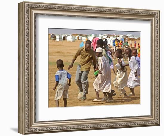 Sudanese Displaced Children Play Soccer at Abu Shouk Camp-null-Framed Photographic Print