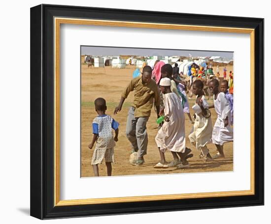 Sudanese Displaced Children Play Soccer at Abu Shouk Camp-null-Framed Photographic Print