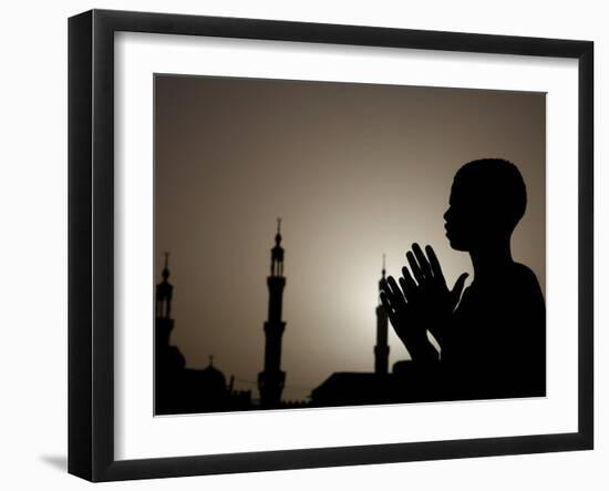 Sudanese Muslim Boy Prays in Front of a Mosque in Sudan-null-Framed Photographic Print