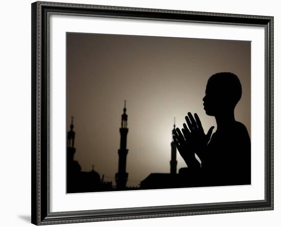 Sudanese Muslim Boy Prays in Front of a Mosque in Sudan-null-Framed Photographic Print