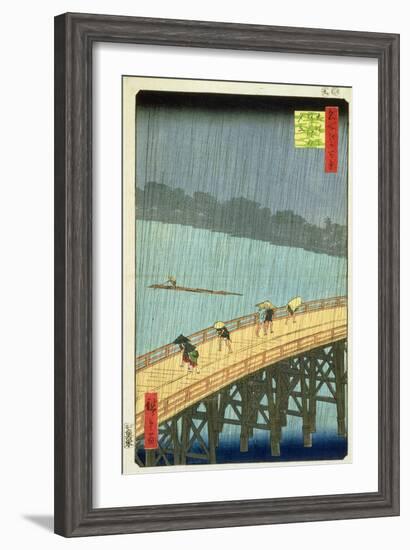 'Sudden Shower at Ohashi Bridge at Ataka', ('Ohashi, Atake No Yudachi') from the Series '100…-Ando Hiroshige-Framed Giclee Print