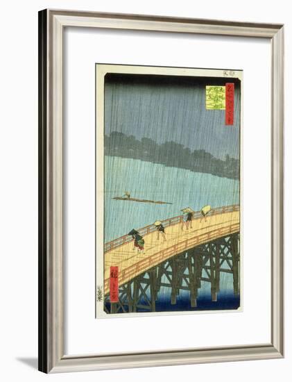 'Sudden Shower at Ohashi Bridge at Ataka', ('Ohashi, Atake No Yudachi') from the Series '100…-Ando Hiroshige-Framed Giclee Print