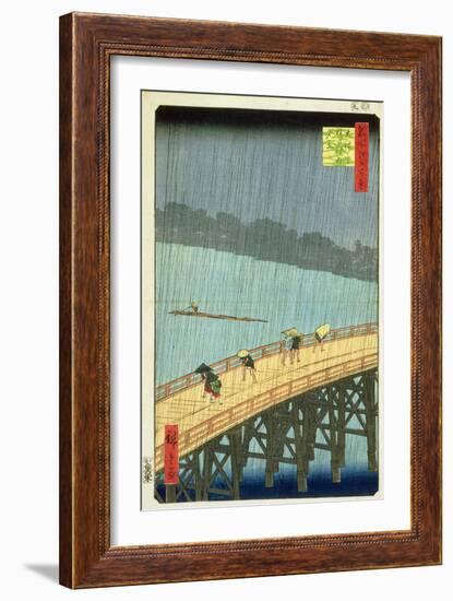 'Sudden Shower at Ohashi Bridge at Ataka', ('Ohashi, Atake No Yudachi') from the Series '100…-Ando Hiroshige-Framed Giclee Print