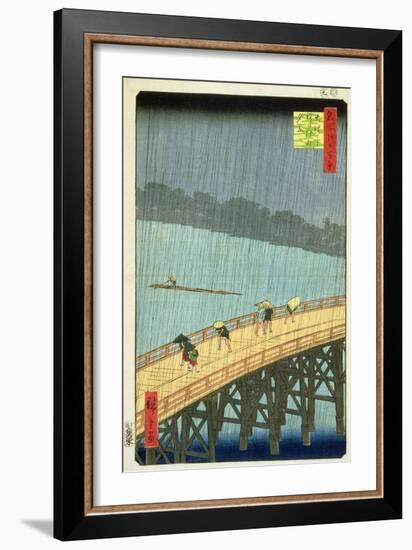 'Sudden Shower at Ohashi Bridge at Ataka', ('Ohashi, Atake No Yudachi') from the Series '100…-Ando Hiroshige-Framed Giclee Print