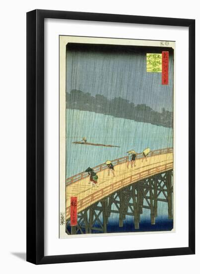 'Sudden Shower at Ohashi Bridge at Ataka', ('Ohashi, Atake No Yudachi') from the Series '100…-Ando Hiroshige-Framed Giclee Print