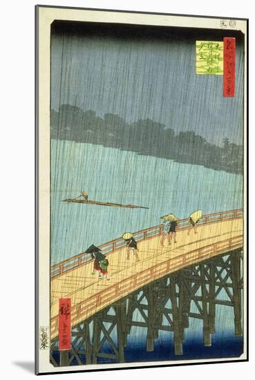 'Sudden Shower at Ohashi Bridge at Ataka', ('Ohashi, Atake No Yudachi') from the Series '100…-Ando Hiroshige-Mounted Giclee Print