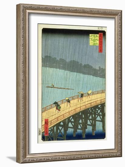 'Sudden Shower at Ohashi Bridge at Ataka', ('Ohashi, Atake No Yudachi') from the Series '100…-Ando Hiroshige-Framed Premium Giclee Print