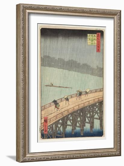 Sudden Shower over Shin-?Hashi Bridge and Atake (?Hashi Atake No Y?Dachi) (Colour Woodblock Print)-Ando or Utagawa Hiroshige-Framed Giclee Print
