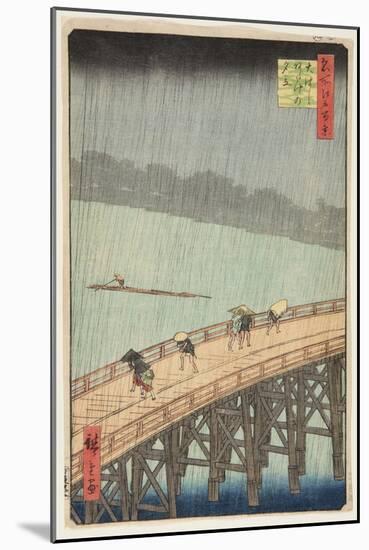 Sudden Shower over Shin-?Hashi Bridge and Atake (?Hashi Atake No Y?Dachi) (Colour Woodblock Print)-Ando or Utagawa Hiroshige-Mounted Giclee Print