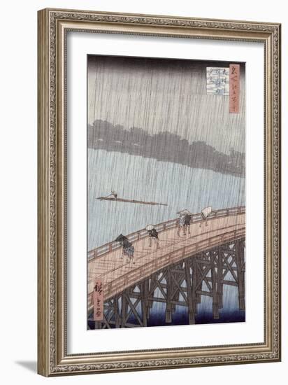 Sudden Shower over Shin-Ohashi Bridge and Atake-Ando Hiroshige-Framed Giclee Print