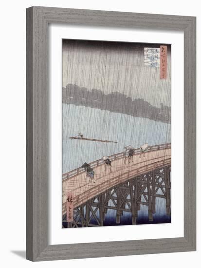 Sudden Shower over Shin-Ohashi Bridge and Atake-Ando Hiroshige-Framed Giclee Print