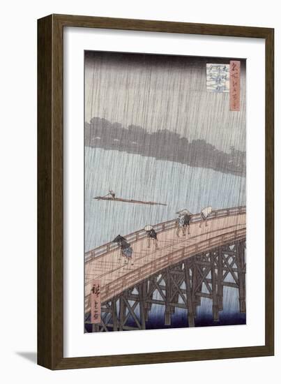 Sudden Shower over Shin-Ohashi Bridge and Atake-Ando Hiroshige-Framed Giclee Print