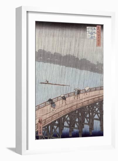 Sudden Shower over Shin-Ohashi Bridge and Atake-Ando Hiroshige-Framed Giclee Print