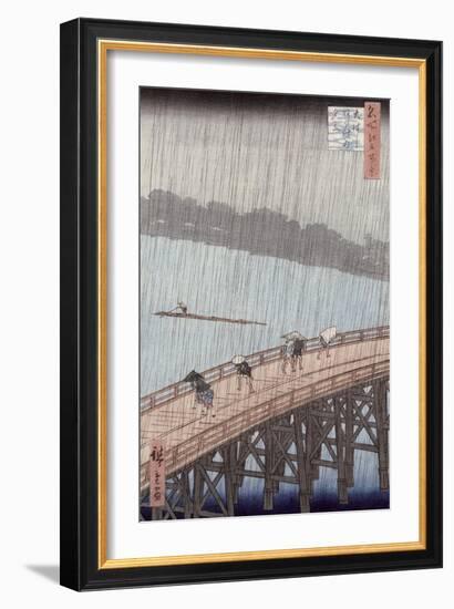 Sudden Shower over Shin-Ohashi Bridge and Atake-Ando Hiroshige-Framed Giclee Print