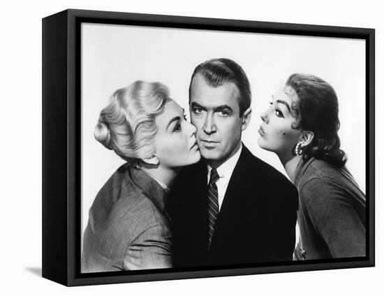 Sueurs Froides VERTIGO by AlfredHitchcock with James Stewart and Kim Novak, 1958 (b/w photo)-null-Framed Stretched Canvas