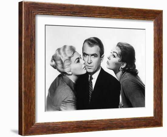 Sueurs Froides VERTIGO by AlfredHitchcock with James Stewart and Kim Novak, 1958 (b/w photo)-null-Framed Photo