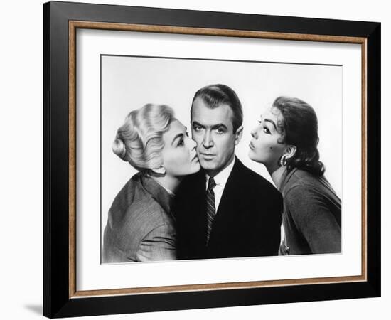 Sueurs Froides VERTIGO by AlfredHitchcock with James Stewart and Kim Novak, 1958 (b/w photo)-null-Framed Photo