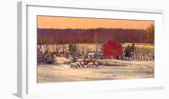 Suffolks in Snow-Jerry Cable-Framed Art Print