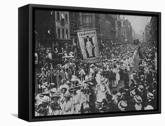 Suffragette Demonstration with Women Carrying Wands Tipped with Silver Broad-Arrows and Banner-null-Framed Premier Image Canvas