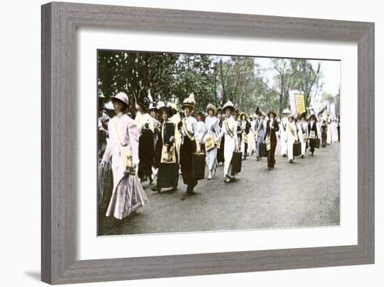 Suffragette Marchers Carrying Portable Speaker Rostrums, New York City, 1912-null-Framed Giclee Print