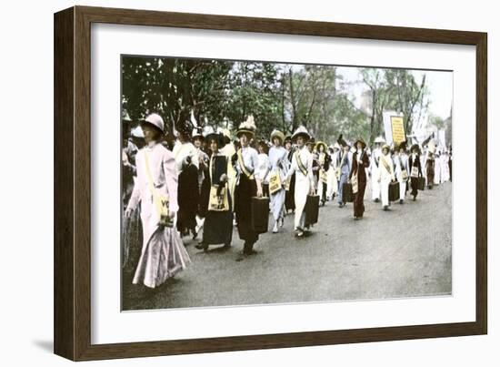 Suffragette Marchers Carrying Portable Speaker Rostrums, New York City, 1912-null-Framed Giclee Print