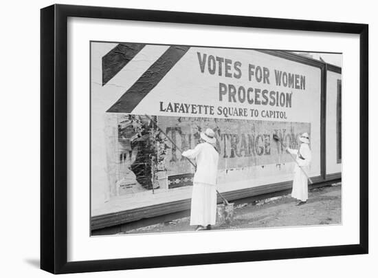 Suffragettes Uses Long Brushes To Post a Billboard Announcing a "Votes" For Women" Parade-null-Framed Art Print