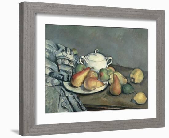 Sugar Bowl, Pears and Carpet-Paul Cézanne-Framed Giclee Print