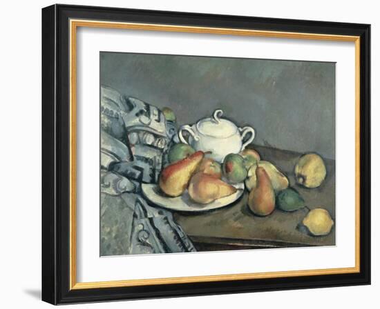 Sugar Bowl, Pears and Carpet-Paul Cézanne-Framed Giclee Print