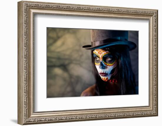 Sugar Skull Girl in Tophat, in the Forest-Elisanth-Framed Photographic Print