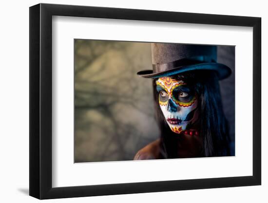 Sugar Skull Girl in Tophat, in the Forest-Elisanth-Framed Photographic Print