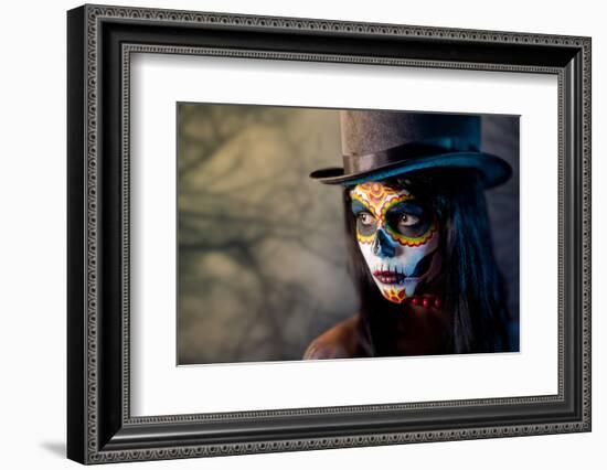 Sugar Skull Girl in Tophat, in the Forest-Elisanth-Framed Photographic Print