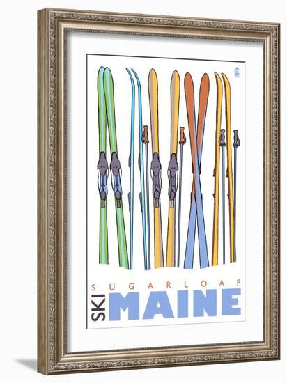 Sugarloaf, Maine, Skis in the Snow-Lantern Press-Framed Art Print