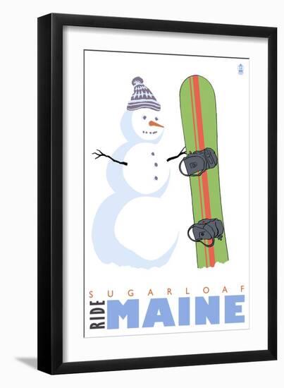 Sugarloaf, Maine, Snowman with Snowboard-Lantern Press-Framed Art Print